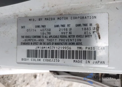 2015 Mazda Mazda3 S Grand Touring из США, поврежденный, VIN JM1BM1M37F1219936